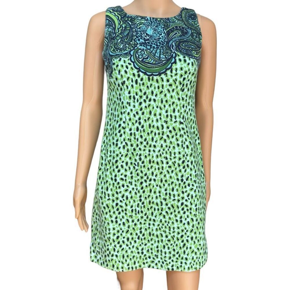 Lilly Pulitzer Little Master of the House Green Blue Shift Dress sz 0 lined